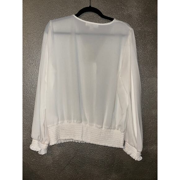 Michael Michael Kors Longsleeve Front Button Smocked Waist Cuffs V-neck Top - Picture 5 of 7